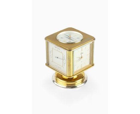Angelus Meteo desk compendium the rotating brass body with clock, thermometer, barometer, hydrometer and compass dials 10cm h