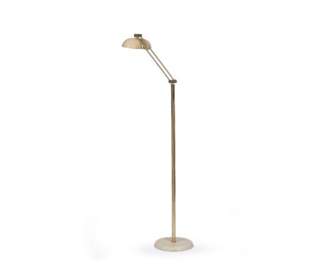 Mid-Century School Standard lamp articulated brass with cream shade and base 160cm high.