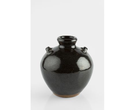 Trevor Corser (b.1938) at Leach Pottery Vase tenmoku glaze, lug handles impressed potter's and pottery seals 17.5cm high.