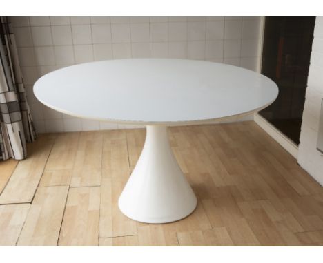 Maurice Burke (1921-2013) for Arkana Mushroom dining table and five chairs white laminate and enamelled metal table 73cm high