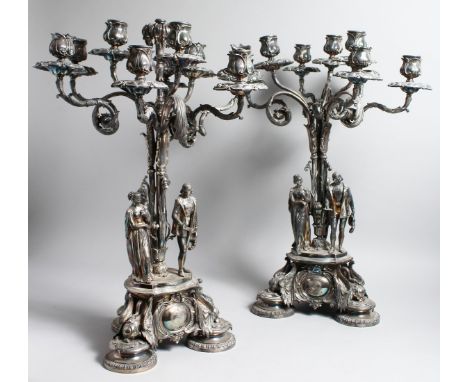 Elegant Pair of 19th Century Gilt Brass Candelabra by Elkington & Co