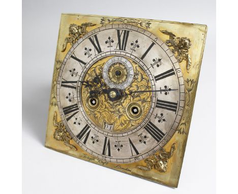 JOSEPH KNIBB, A 17TH CENTURY EIGHT DAY LONGCASE CLOCK MOVEMENT, striking on a "pork pie" bell with an engraved square brass f