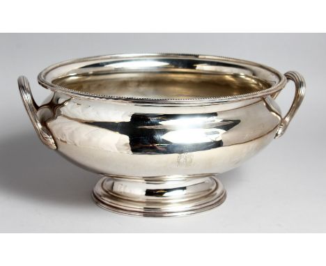 A LARGE OVAL TWO HANDLED SOUP TUREEN WITH BEAD EDGE, 11ins diameter, with Army Medical Services, Field Training inscription. 