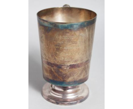 A VICTORIAN TWO COLOUR PLATED MUG by William Gibson &amp; John Langman, engraved, C R WOODS, Army Medical School, Netley