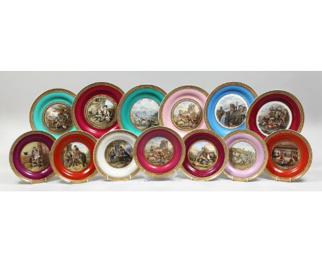 A COLLECTION OF THIRTEEN PRATTWARE PICTORIAL PLATES (13) 7.25ins, 8.25ins &amp; 8.5ins diameter.