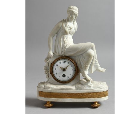 A SMALL, LATE 19TH CENTURY PAIRAN STYLE FIGURAL MANTLE CLOCK, with eight day movement, enamel dial, Arabic numerals, the case