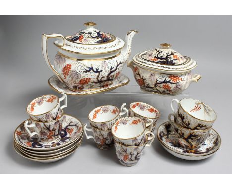 A NEW HALL PART TEA AND COFFEE SERVICE painted with pattern 446, some pieces marked, comprising of a teapot  cover and stand 