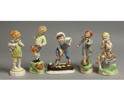 ROYAL WORCESTER FIGURES OF WEDNESDAY, THURSDAY AND SATURDAY, together with figures of June and October (5).