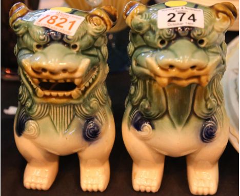 Contemporary pair of glazed Oriental ceramic Dogs of Fo. Not available for in-house P&amp;P. 