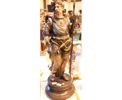 Large antique type martial figurine with spear, H: 90 cm. Not available for in-house P&amp;P. 