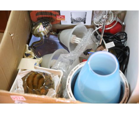 Quantity of vintage lighting including bulbs, shades etc. Not available for in-house P&amp;P. 