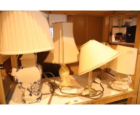 Shelf of mixed table lamps. Not available for in-house P&P.Condition Report: All electrical items in this lot have been PAT t