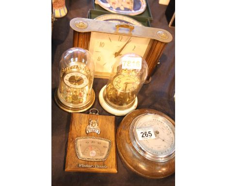 Smith Tempora mantel clock, two anniversary clocks and two barometers. Not available for in-house P&amp;P. 