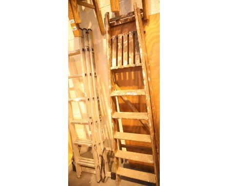 Vintage wooden seven-step-ladder. Not available for in-house P&amp;P 