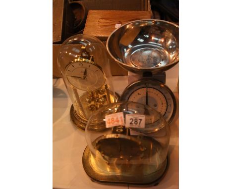 Two modern cased carriage clocks and Typhoon weighing scales. Not available for in-house P&amp;P. 