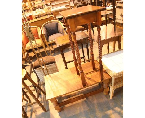 Oak plant stand, tile top conservatory table and a mahogany coffee table. Not available for in-house P&amp;P. 