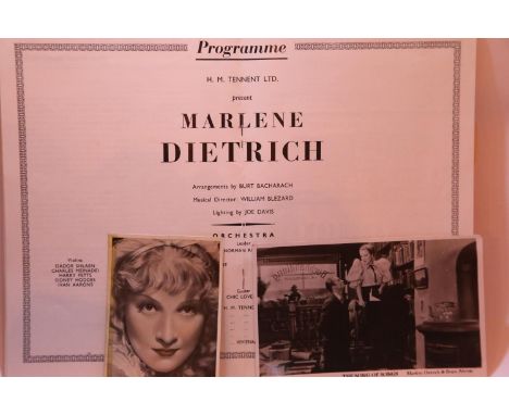 Marlene Dietrich programme for Royal Court Theatre Liverpool September 1965 with cigarette card and postcard. P&amp;P Group 1