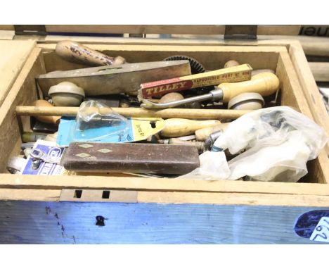 Vintage pine metal bound tool chest with tool contents. Not available for in-house P&amp;P. 