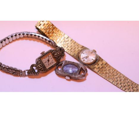 Silver cased Swiss Empress vintage cocktail watch head, Bulova ladies watch and a further vintage watch. P&amp;P Group 1 (£14