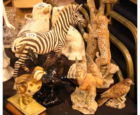 Group of ceramic and cast resin animal figurines including a large zebra. Not available for in-house P&amp;P. 