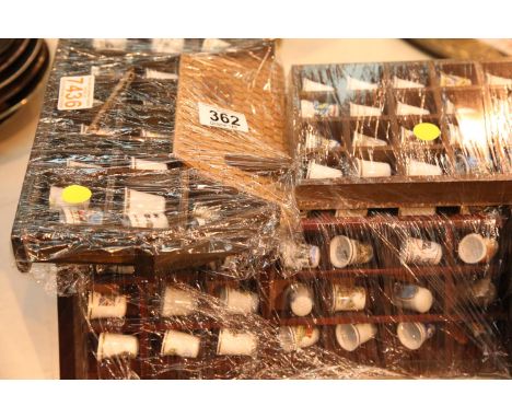 Three wall hanging wooden thimble displays with ceramic thimbles. Not available for in-house P&amp;P. 
