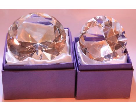 Two large decorative cut glass diamonds. P&amp;P Group 2 (£18+VAT for the first lot and £3+VAT for subsequent lots) 