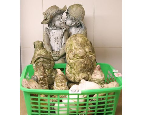 Eight ceramic garden gnomes of the Seven Dwarves. Not available for in-house P&amp;P. 