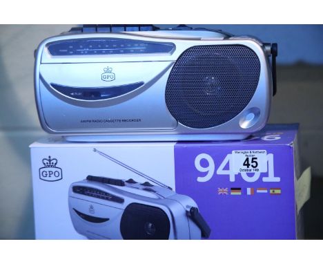 Silver GPO 9401 radio cassette recorder with AM/FM radio, boxed and in working order. Not available for in-house P&amp;P. 