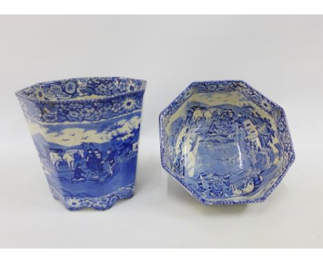 19th century Staffordshire blue and white transfer printed pottery to include a Pratt's Native Scenery bowl and planter, 17cm