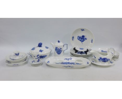 A collection of Royal Copenhagen blue and white floral patterned tables wares to include a coffee set, serving dishes, egg cu