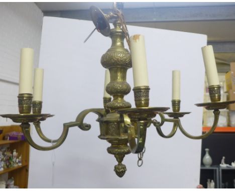 Brass Dutch style six branch ceiling light / chandelier  