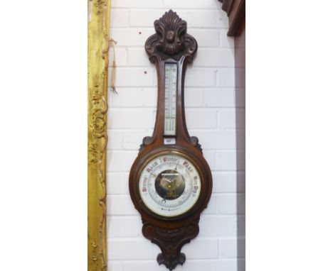 Oak cased aneroid wall barometer, 90cm 