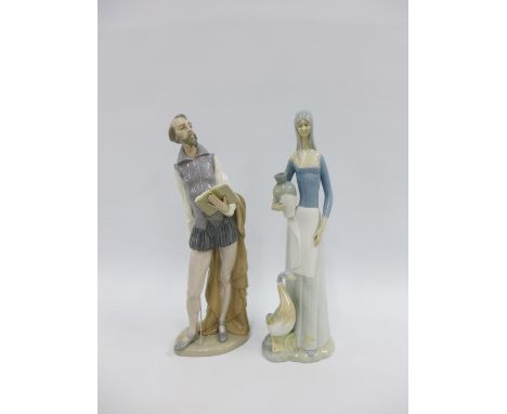 Nao figure of a Shakespearian gent and another of a water carrier, tallest 36cm (2) 