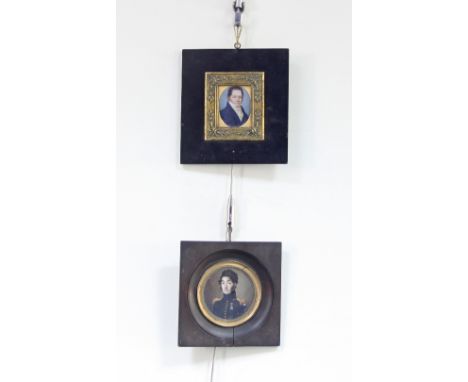 Early 19th Century French School/Portrait Miniature of an Officer in Uniform/half length/gilt brass surround and frame/7cm di