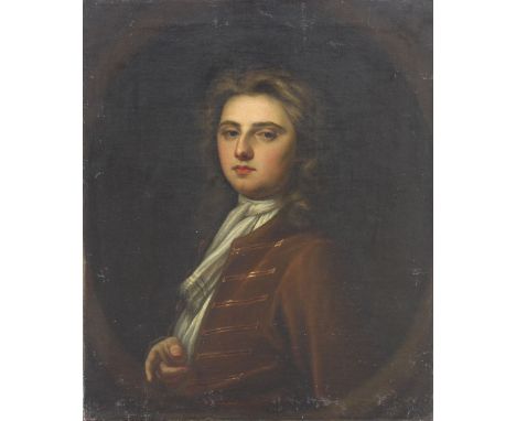 School of Sir Godfrey Kneller (1646-1723)/Portrait of a Gentleman/half length wearing a white stock and brown coat/oil on can