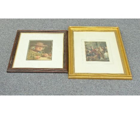 19th Century English School/Papal Blessing/watercolour, 19.5cm x 15cm and 19th Century English School/Old Man with Clay Pipe/