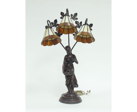 A patinated metal resin figural lamp