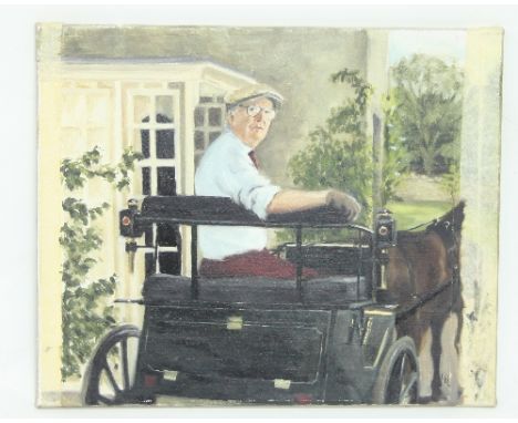 20th Century English School/Portrait of Captain Burne/Driving A Carriage/oil on canvas, 46cm x 56cm and a mirror and sundry p