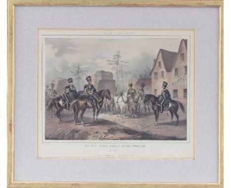 M A Hayes/The King's Royal Irish Hussars/pair of engravings, 28cm x 34cm/and three other military prints
