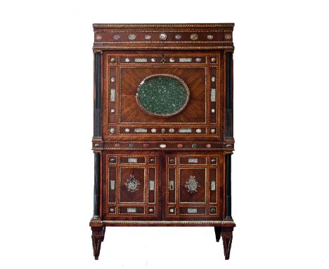 A late 18th Century Lombardy escritoire with gilded mouldings to the rosewood frieze drawer set with marble specimens and wit