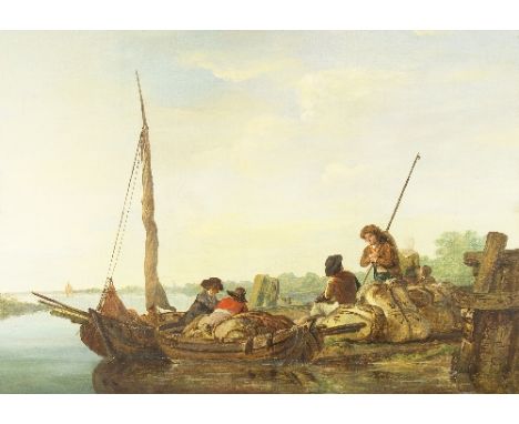 Jacob van Strij (Dutch 1756-1815)/Figures in Boat unloading Tobacco/signed van Strij centre right, the bales marked D.W. N 70