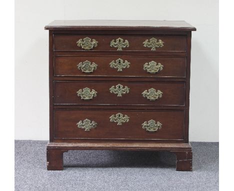 A George III mahogany chest of four drawers, on bracket feet, 79cm wide (damaged)