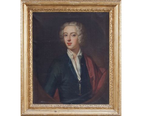 Early 18th Century English School, circa 1700/Nicholas Lechmere/wearing a powered wig, open white shirt and red cloak/Martha 