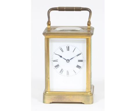 A gilt brass cased carriage clock fitted a French movement, 19cm high Condition Report: Lot 845
Glass panels and balance view