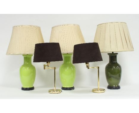 Three Chinese style baluster lamp bases and sundry lamps