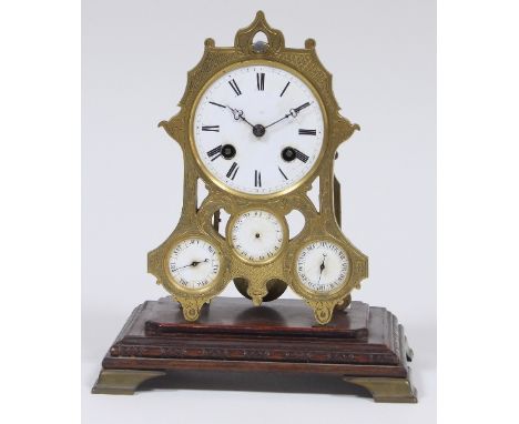 A mid 19th Century clock with enamel dial with Roman numerals and subsidiary day, month and date dials, anchor escapement and