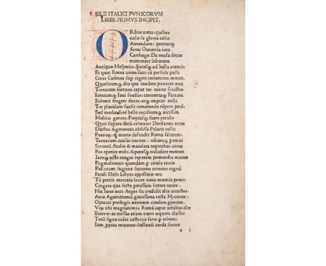 Silius Italicus. Punica, edited by Petrus Justinus Philelphus, collation: [*]2 a–h I k–p10 q8 r6 (a1 is unsigned, a2 is signe