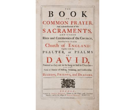 Book of Common Prayer (The) ... together with the Psalter, or Psalms of David, title in red and black, marginal tears with ne