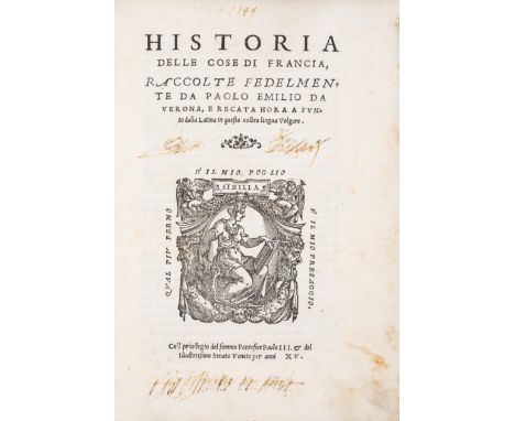 France.- Emilio (Paolo) Historia delle cose di Francia, first Italian edition, title and verso of otherwise blank final f. wi