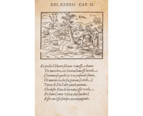 Illustrated Bible.- Simeoni (Gabriel) Figure de la Biblia, illustrate de stanze tuscane, title within typographic border and 
